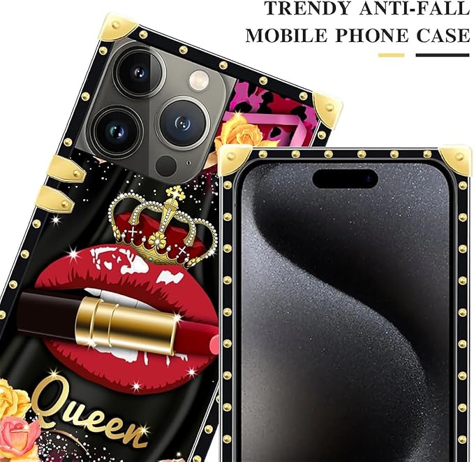 Compatible with iPhone 16 Pro Case, Queen Lip Crown Leopard Print Luxury Golden Decoration for Girl Women Soft TPU Shockproof Protective Hard PC Back for iPhone 16 Pro