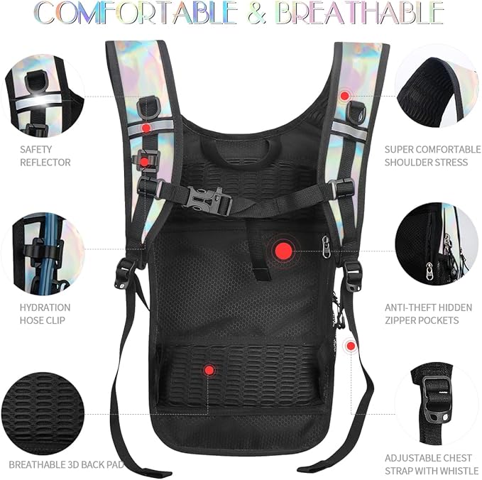 Hydration Pack, Water Backpack with 3L Hydration Bladder Lightweight Insulation, Festival Essential, Rave Hydration Backpack, Hydropack Backpack for Rave, Hiking, Biking, Festival Gear