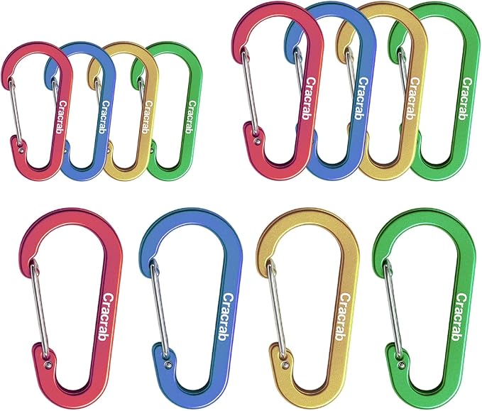 12Pcs Carabiner Clips Assorted Sizes Pack, Includes Small Medium Large 2/2.4/2.8 Inch Aluminum Carabiner Multicolor D Shape Keychain Clip for Backpack