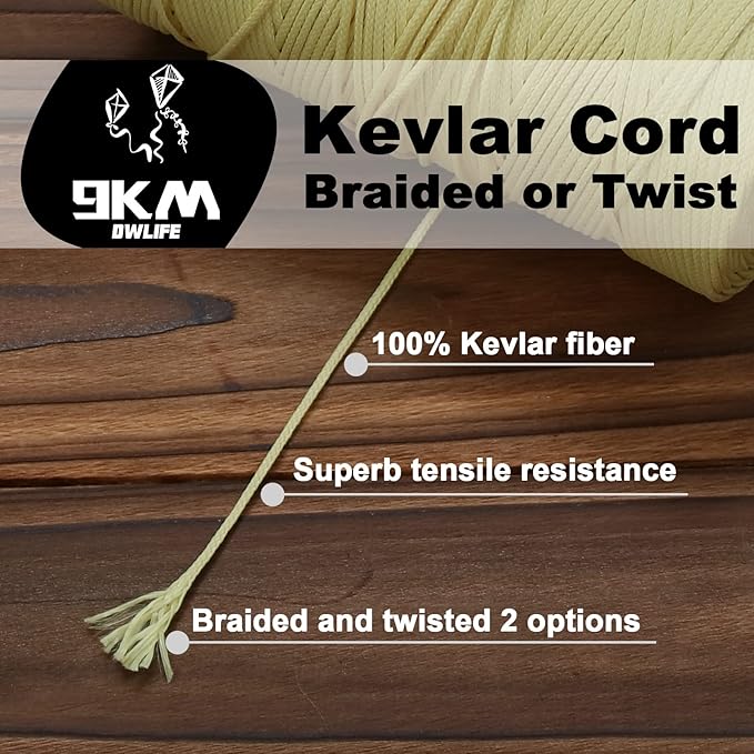 9KM DWLIFE Braided Kevlar Cord, 100lb~2000lb, High Tensile Strength, Abrasion, Flame Retardant, Kite String, Fishing Line, Model Rocket Shock, Tactical Survival Paracord