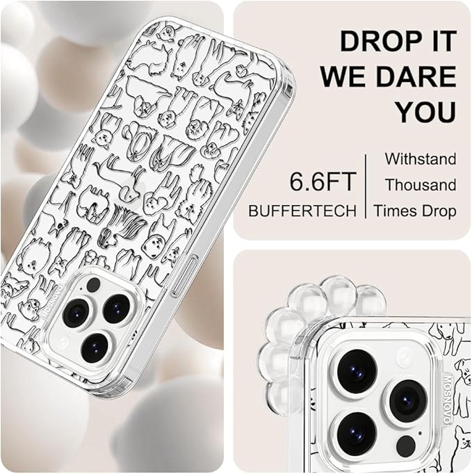 MOSNOVO Case for iPhone 13 Pro, [Buffertech 6.6ft Military-Grade Drop Protection] [Anti Peel Off Tech] Clear TPU Bumper Phone Case Cover Design - Doodle Dog