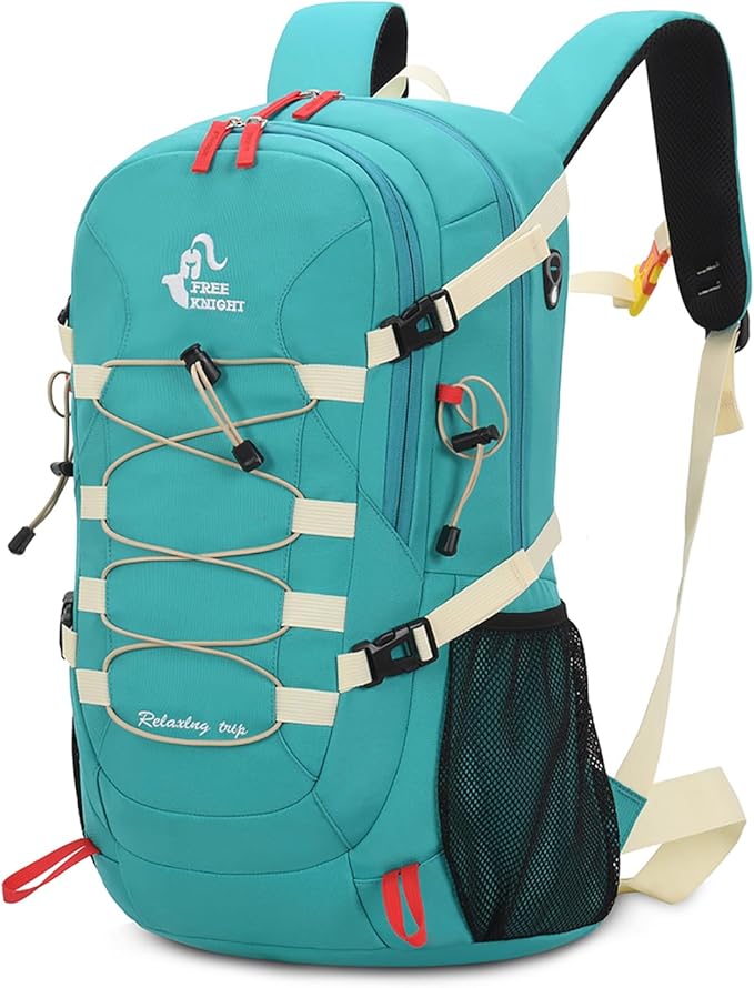 Bseash 40L Waterproof Hiking Backpack with Rain Cover, Outdoor Sport Travel Bag Daypack for Camping Climbing Skiing Cycling (Greenish-blue)