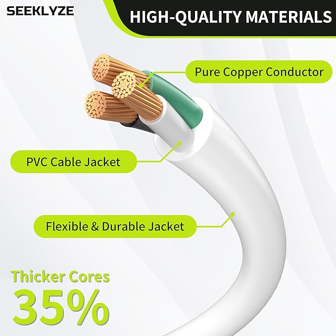 16/3 White Extension Cord 10 FT, Indoor Extension Cord for Laptops, Coffee Makers, Office Home Appliances, 3 Prong Resistant Cable Flexible, 13A 125V 1625W ETL Listed