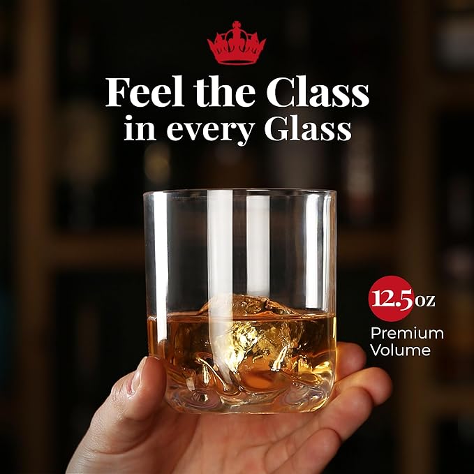 Vivocci Unbreakable Tritan Plastic 12.5 oz Whiskey & Double Old Fashioned Bar Glasses - Thumb Indent Heavy Base - Ideal for Bourbon & Scotch - Upscale Men's Gift - Dishwasher Safe Barware - Set of 6