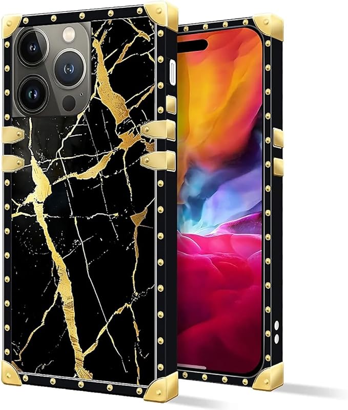 Compatible with iPhone 15 Pro Max Case, Black Gold Marble Nature Luxury Golden Decoration for Girl Women Soft TPU Shockproof Protective Hard PC Back for iPhone 15 Pro Max
