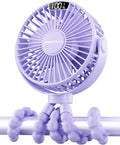 SWEETFULL Portable Stroller Fan with LED Display, 4 Speed Rechargeable Mini Clip On Fan, 360° Rotate Flexible Tripod Better Cooling Small Baby Fan for Car Seat Crib Travel Bike Treadmill (Purple)