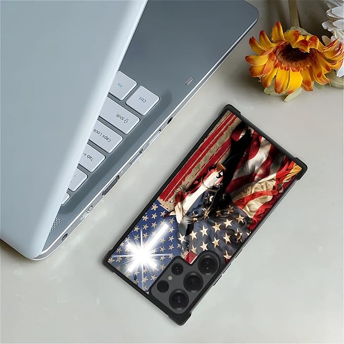 for Samsung Galaxy S25 Ultra Case,Graphic Design for Girl Boy Soft Silicone Hard Acrylic Shock Protection Designed for Samsung Galaxy S25 Ultra Red American Flag Horse Cross Pattern