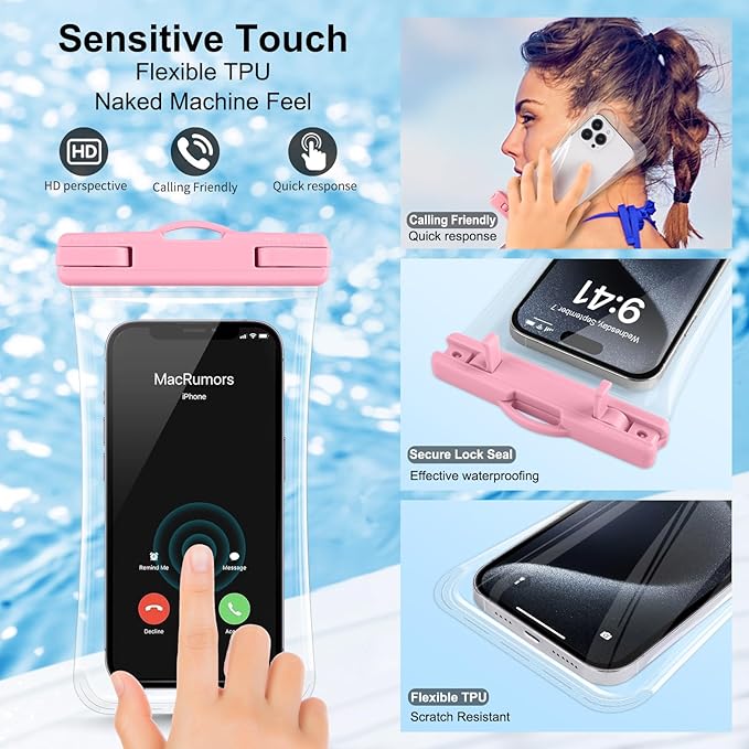 PEDVSTY 2 Pack Waterproof Phone Pouch, IPX8 Waterproof Phone Case Compatible with iPhone 16 15 Pro Max and Pro, Plus, Galaxy S25 S24 S23, Pixel 8a 7a