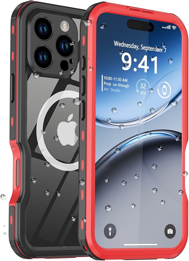 for iPhone 16 Pro Max Case Waterproof, [Shockproof] [Dustproof] [IP68 Waterproof] Full-Body Hard Case Built-in [Lens Screen Protection] for Diving Case (Red, for iPhone 16 Por Max 6.9in)