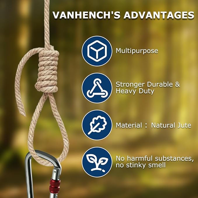 Vanhench Jute Rope 5MM (1/5 inch) 106 ft 6Ply Twisted Heavy Duty and Thick Twine Rope Bulk for Crafts Projects Cat Scratcher Post Tree Gift Wrapping Arts & Crafts Home Decoration Packing Christmas