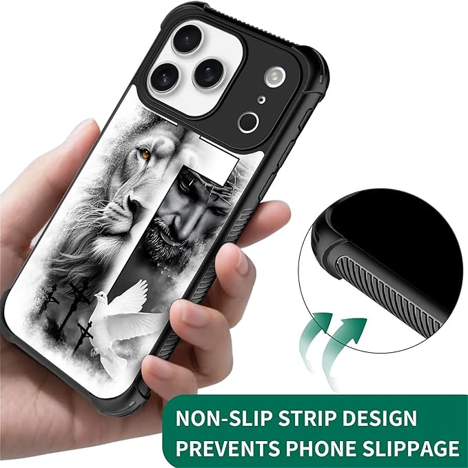 for iPhone 17 Pro Case,for MagSafe Graphic Design for Girl Boy Soft Silicone Hard Acrylic Shock Protection Designed for iPhone 17 Pro Lion Cross Jesus Christ Dove Pattern