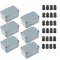 IP66 Outdoor Junction Box, Nineleaf 6PK Weatherproof Electrical Boxes with 24PK 20mm Cable Gland Kit(6 Set), PVC/ABS Plastic Enclosure Box Universal Watertight 4.9 x 3.3 x 2.3 inch (125x86x62mm)