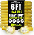6ft Outdoor/Indoor Extension Cord 10/3 Gauge Ultra Heavy Duty 3 Prong SJTW, Waterproof, Flexible Cold-Resistant Long Power Cord,15A 125V 1875W, Yellow by LifeSupplyUSA