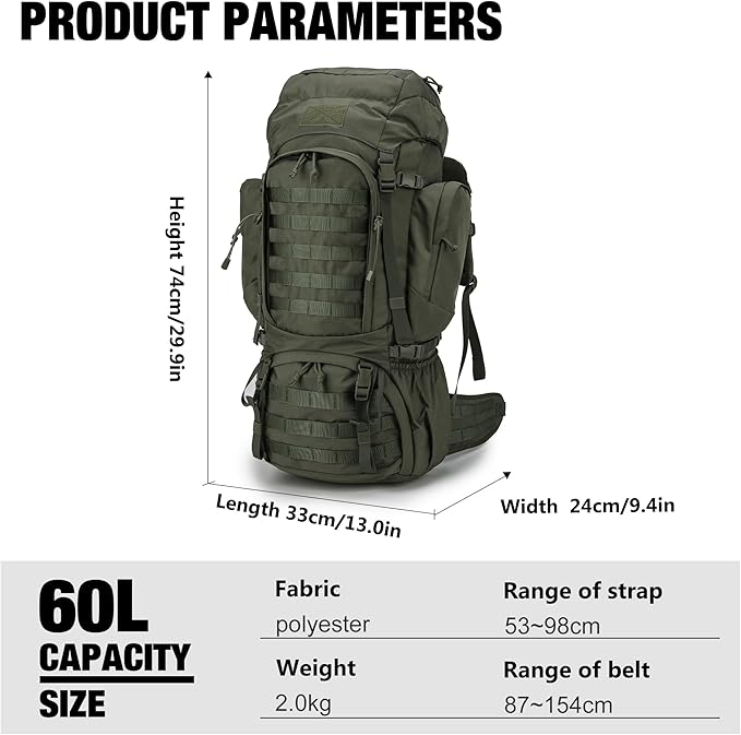 Mardingtop 60L Military Internal Frame Backpack for Hiking,Camping,Hunting,Rucksack Backpack with Rain Cover
