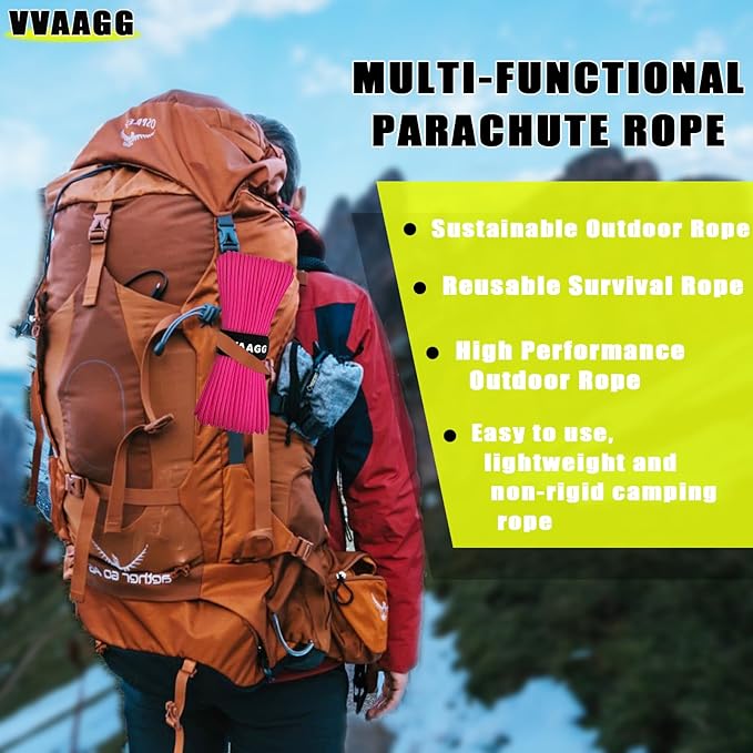 VVAAGG 1000 Pink Paracord 200FT Utility Parachute Cord 4mm Nylon String12 Strand Nylon Camping Rope, Tent Rope, Clothsline Rope for Survival & Camping Gear