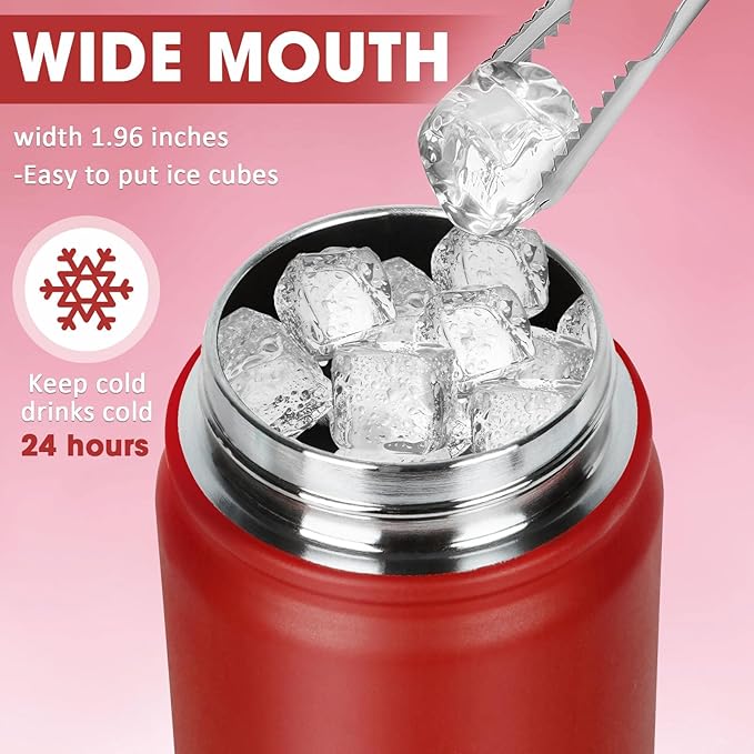 Insulated Water Bottle 24oz, Stainless Steel Double Wall Vacuum Sports Flask with 2-in-1 Straw & Chug Lid, BPA-Free, Leak Proof, Keeps Cold 24H for Travel Gym School