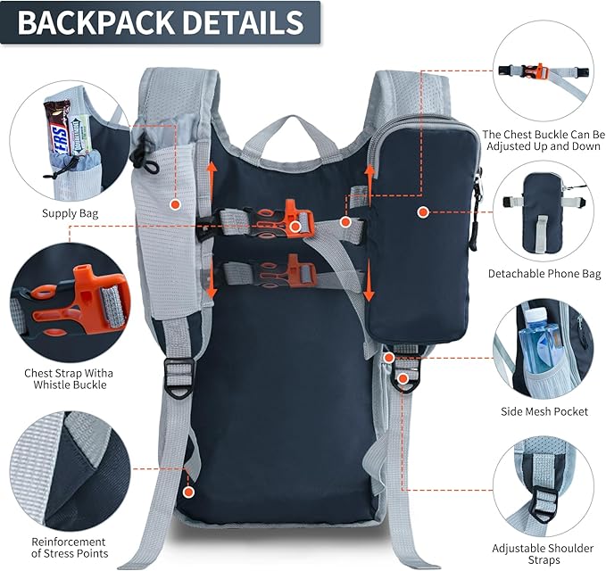Hiking Backpack 10L/15L Small Daypack Lightweight Packable Travel Foldable Water Resistan for Women Men (Gray, 15L)