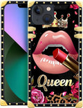 Compatible with iPhone 13 Case, Glitter Red Rose Queen Leopard Lipstick Luxury Golden Decoration for Girl Women Soft TPU Shockproof Protective Hard PC Back for iPhone 13