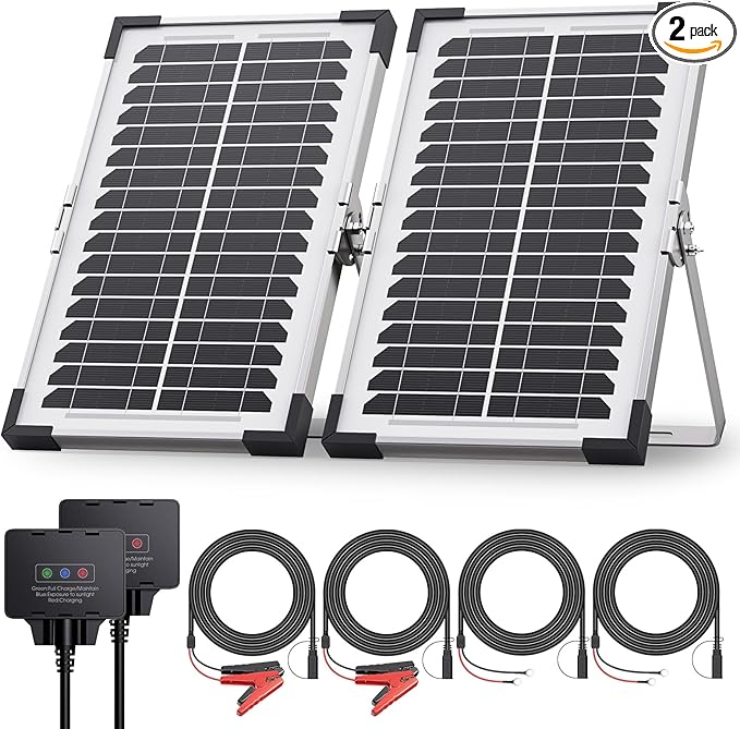 15W Solar Battery Maintainer, 2PCS 7.5W 12V/24V Waterproof Solar Battery Charger with Smart Controller, Low-Iron Tempered Glass Solar Panel for 12V LiFePO4 Battery Dump Trailer Automotive Boat