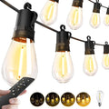 Outdoor String Lights Patio LED - Light Outside 50Ft 15M Waterproof Remote Dimmable S14 Porch Lighting Edison Plastic Bulb Pergola Hanging Balcony Connectable Backyard Yard Gazebo Party Garden Bistro
