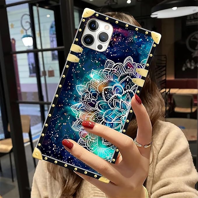 Compatible with iPhone 12 Case, Starry Sky Colourful Mandala Luxury Golden Decoration for Girl Women Soft TPU Shockproof Protective Hard PC Back for iPhone 12 Pro