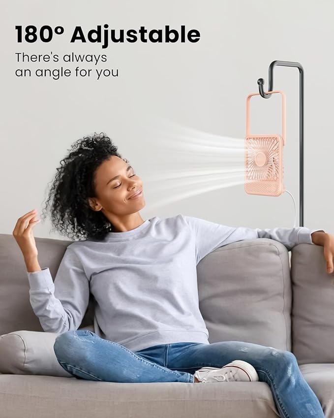 Koonie USB Desk Fan, Strong Wind Ultra Quiet Small Personal Fan with 180° Tilt Folding and 3 Speeds Adjustable, USB-C Corded Powered Mini USB Fan for Office Desktop Bedroom Pink, NO BATTERY