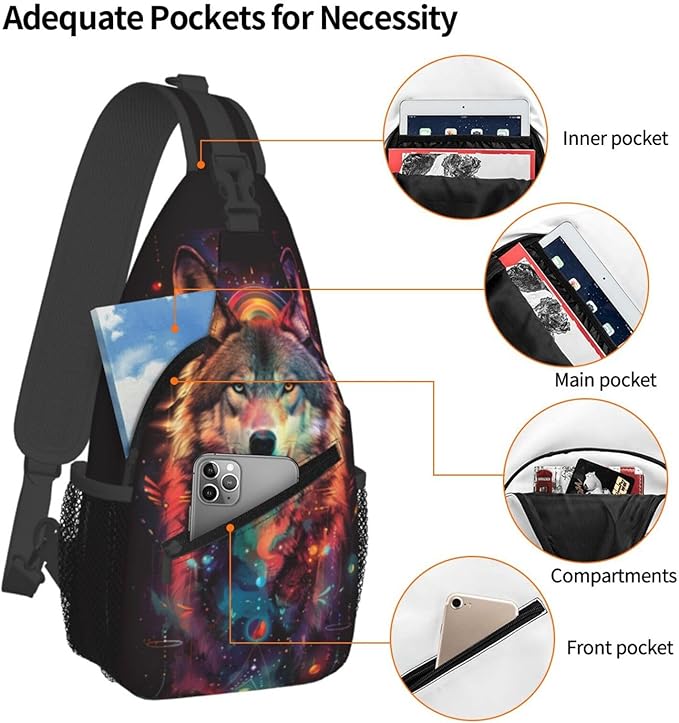 Wolf Sling Bag For Women Men Fashion Wolf Print Backpack Crossbody Shoulder Bag Sling Backpack Chest Bag Travel Hiking Casual Sport Daypack
