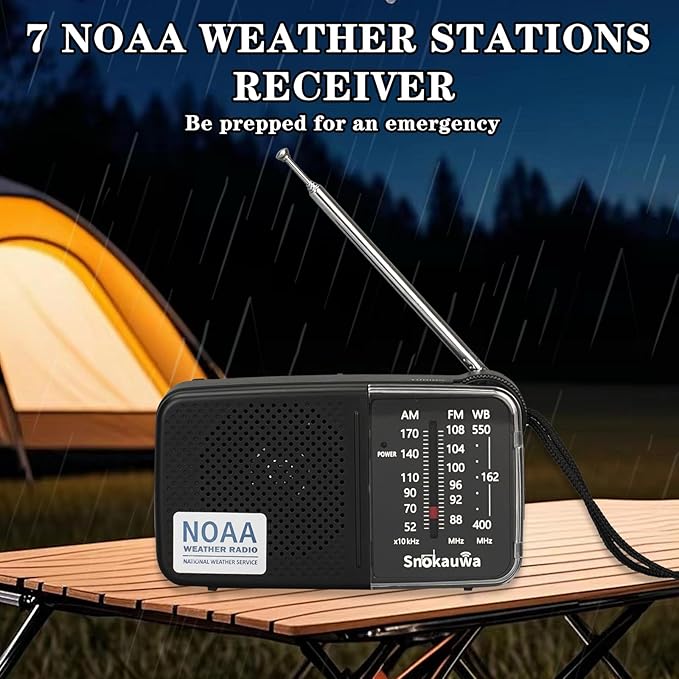 Portable AM FM Transistor Radio Battery Operated, NOAA Weather Radio with Loud Speaker, Headphone Jack, 2 AA Batteries, Excellent Reception, for Everyday Carry Essential, Travel, Storms