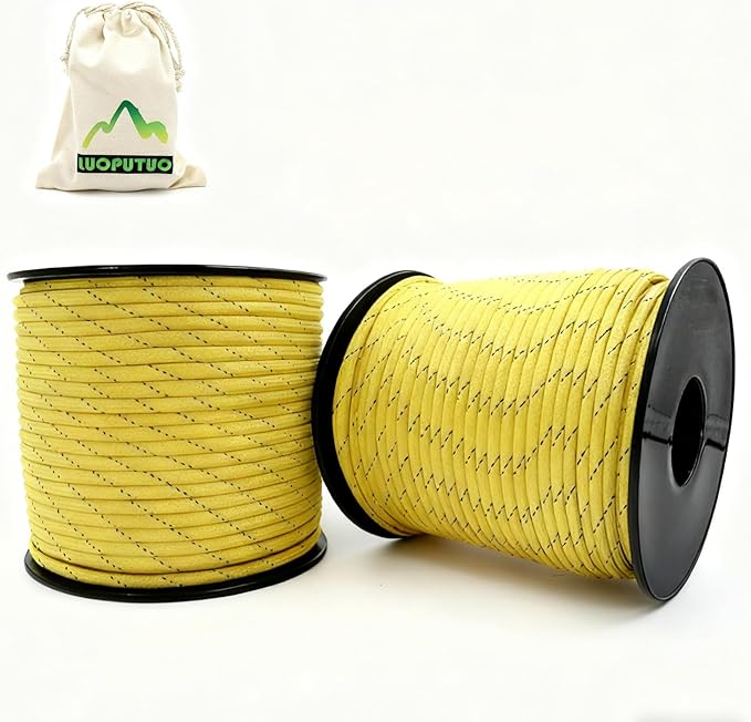 2 Pcs 200ft Paracord Rope, Reflective III Parachute Cord 7 Strand Core 550lb, 400ft Yellow - High Visibility Abrasion Resistant Easy to Tie, Multi-Purpose Rope for Camping Survival DIY