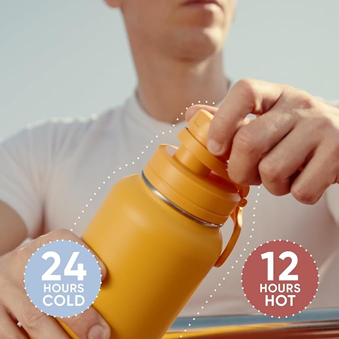 Hydrapeak 40oz Sport Insulated Water Bottle with Straw & Chug Lid, Leak & Spill Proof, Keeps Drinks Cold for 24 Hours, Hot for 12 Hours, Premium Stainless Steel Water Bottles (40oz, Ice Blue)