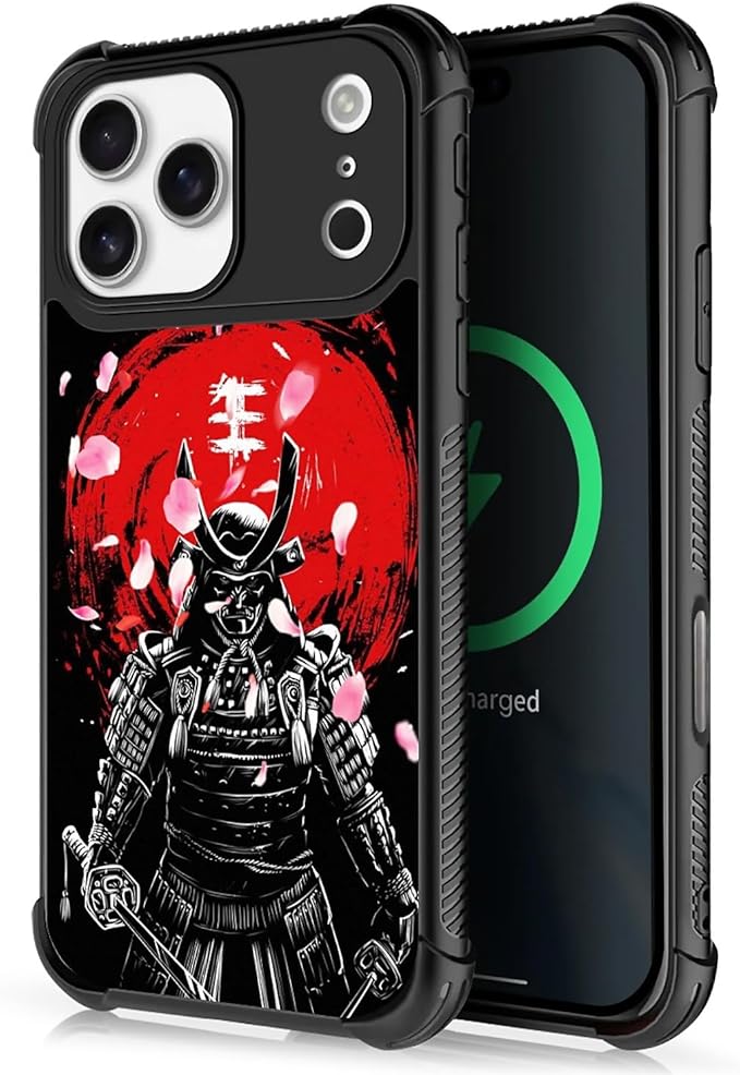 for iPhone 17 Pro Max Case,for MagSafe Graphic Design for Girl Boy Soft Silicone Hard Acrylic Shock Protection Designed for iPhone 17 Pro Max Sakura Japanese Samurai Pattern