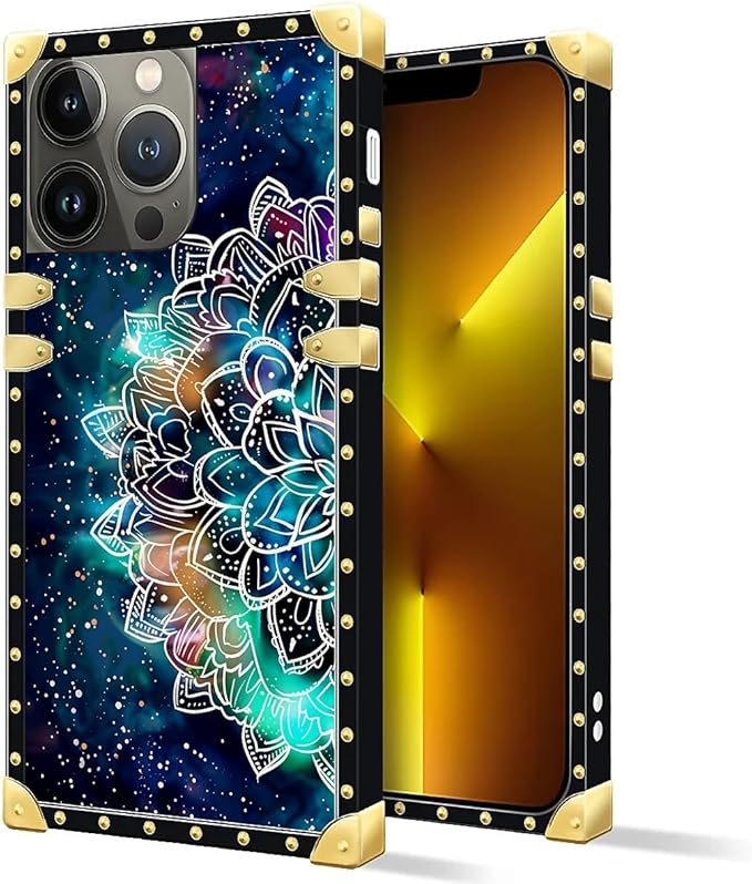 Compatible with iPhone 13 Pro Max Case, Starry Sky Colourful Mandala Luxury Golden Decoration for Girl Women Soft TPU Shockproof Protective Hard PC Back for iPhone 13 Pro Max