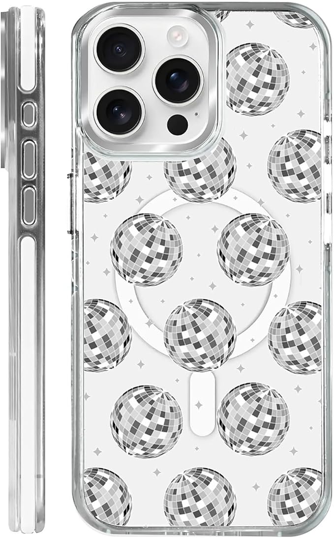 Case for iPhone 14 Pro,[Compatible with MagSafe],Disco Ball Grayish White Phone Case Design，for Women Girls Magnetic Clear Cover - Slim, Sleek, & Shockproof Protection