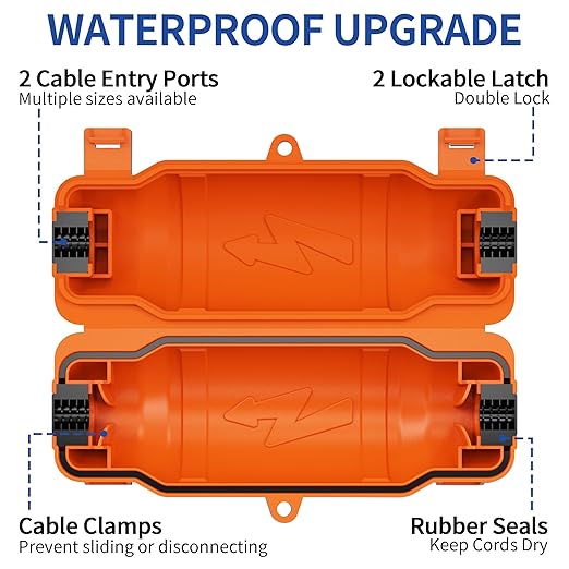 3 Pack Outdoor Extension Cord Safety Cover with Waterproof Seal IP54 Water-Resistant, Weatherproof Electrical Connection Box with 2 Latches, Plug, Socket, Holiday Decoration Light, Orange
