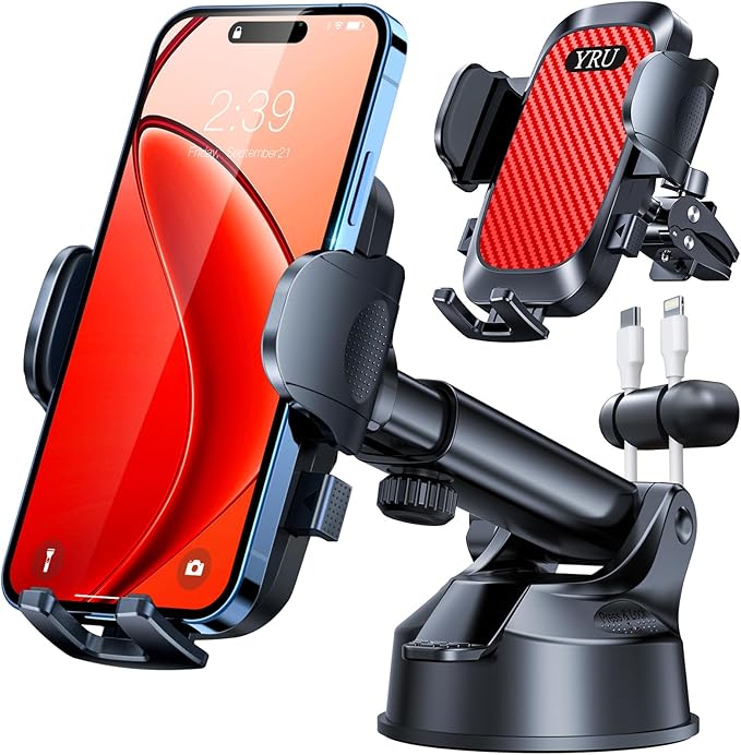 YRU[True Upgrade for Safety Car Phone Holder Mount [Patent & Military-Grade] Dashboard Cell Phone Holder for Car Vent Windshield Phone Stand for iPhone 17 16 15 14 13 Pro Max Truck Samsung, Light Red