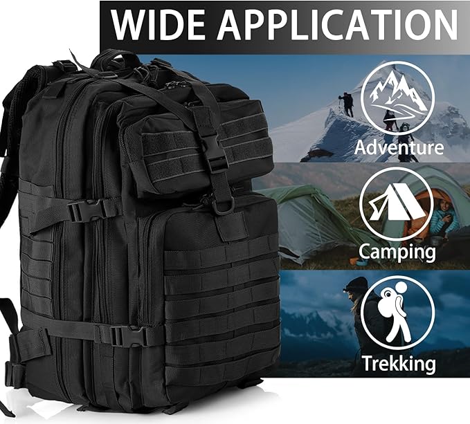 aiGear Tactical Backpack for Men, 45L Military Backpack, 3-Day Bug Out Bag for Camping Hiking Hunting with Molle System Army Daypack (45L Black)