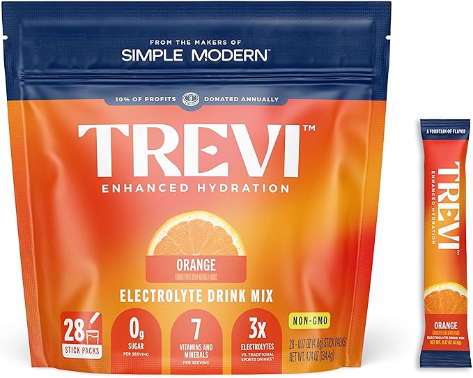 TREVI™ Everyday Sugar Free Electrolytes - Essential Drink Mix Hydration Powder Packets - 28 Count - Orange
