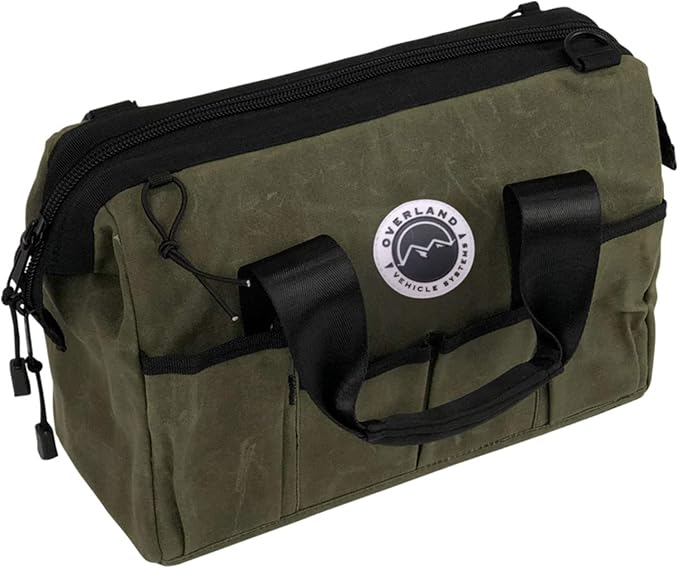 Overland Vehicle Systems All Purpose Tool Storage Bag - #16 Waxed Canvas - Infused with Paraffin Wax Waterproofing - Storage for Tools, Recovery Gear, and about anything