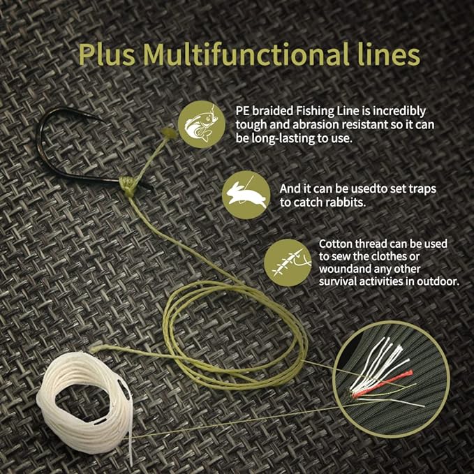 PSKOOK Survival Paracord Parachute Fire Cord Survival Ropes Red Tinder Cord PE Fishing Line Cotton Thread 7 Strands Outdoor 20, 25, 100 Feet