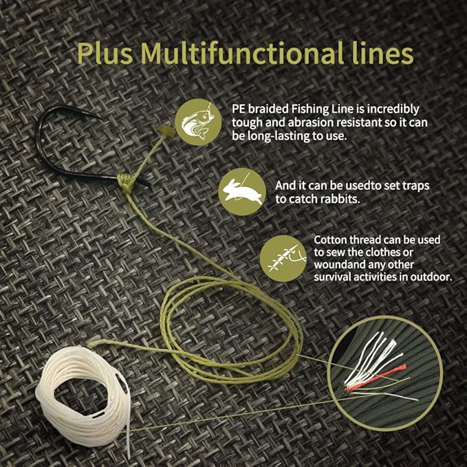PSKOOK Survival Paracord Parachute Fire Cord Survival Ropes Red Tinder Cord PE Fishing Line Cotton Thread 7 Strands Outdoor 20, 25, 100 Feet
