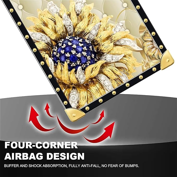 Compatible with iPhone 16 Case, Sunflower Diamonds Leather Luxury Golden Decoration for Girl Women Soft TPU Shockproof Protective Hard PC Back for iPhone 16