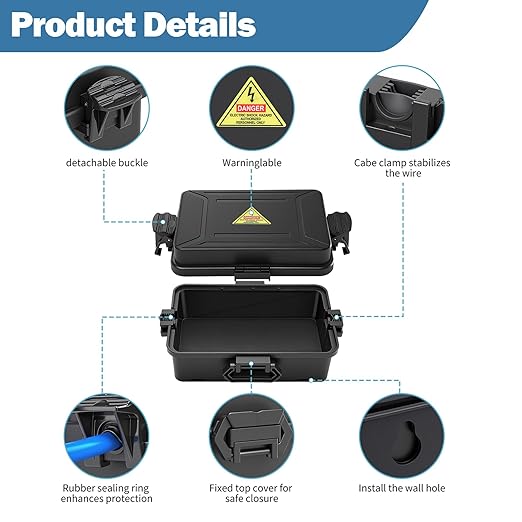 Mini Outdoor Electrical Box, IP54 Waterproof Extension Cord Cover (Inside 6.2 x 3.9 x 1.65 inches) Weatherproof Connection Box for Plug,Connector, Power Cord, Festive Light(2 PCS Black)