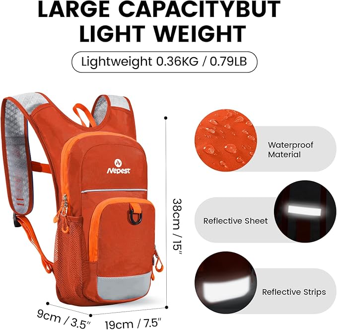 Nepest Kids Hydration Backpack, Mini Water Backpack with 1.5L Water Bladder for Hiking Cycling Running