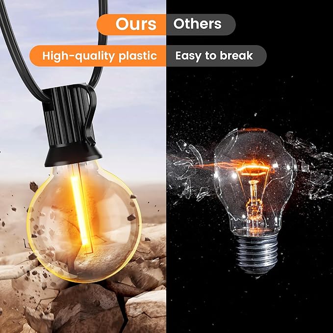 OHLUX 30FT Solar String Lights Outdoor, Waterproof Solar Patio Lights with Remote, 17 Shatterproof LED Filament G40 Globe Bulbs, 2200K Soft White, Dimmable Outside Hanging Light for Backyard Deck