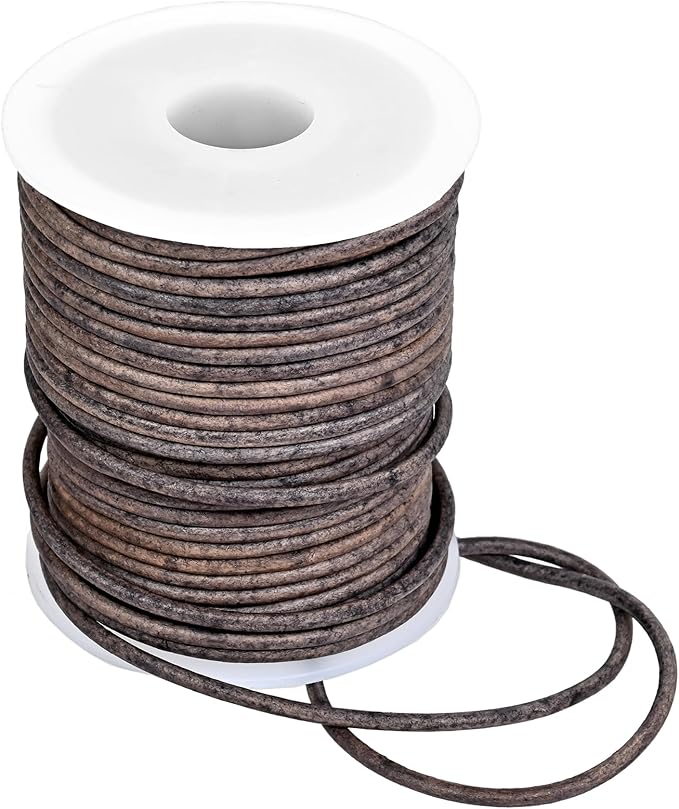 GENIQUE Real/Genuine Round Leather String Cord for Necklace, Bracelets, Jewellery, Braiding (Grey Distressed, 2mm)