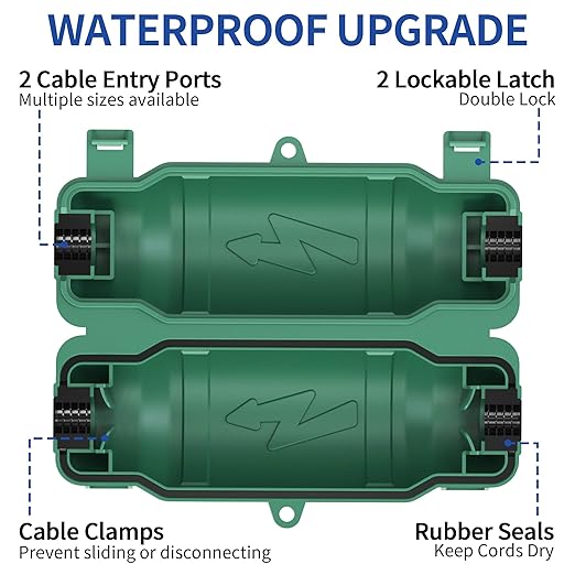 6 Pack Outdoor Extension Cord Safety Cover with Waterproof Seal IP54 Water-Resistant, Weatherproof Electrical Connection Box with 2 Latches, Plug, Socket, Holiday Decoration Light, Green
