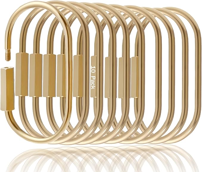 CMVFYL 10 Pcs Gold Brass Key Rings,Small Locking Carabiner Clip Keychain,Screw Lock Oval Keyring,Purse Bag Charms Holder for Handbag