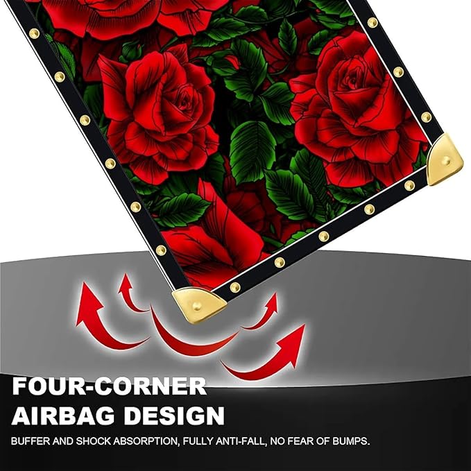 for iPhone 17 Case Luxury Golden Decoration for Girl Women Soft TPU Shockproof Protective Hard PC Back for iPhone 17 Crazy Pattern Vector Red Rose Green Leaf