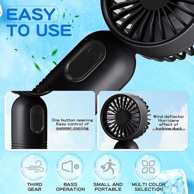 Rossesay 48 Pcs Mini Portable Fan Bulk Cute Handheld Lightweight Small Little Personal Hand Eyelash Fan 3 Speeds USB Rechargeable for Women Men Indoor Outdoor Makeup Travel (Black)