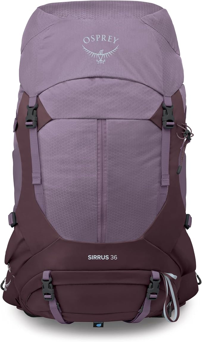 Osprey Sirrus 36L Women's Hiking Backpack - Lightweight Backpacking Pack with Waterproof Raincover - Camping Bag, Purple Dusk